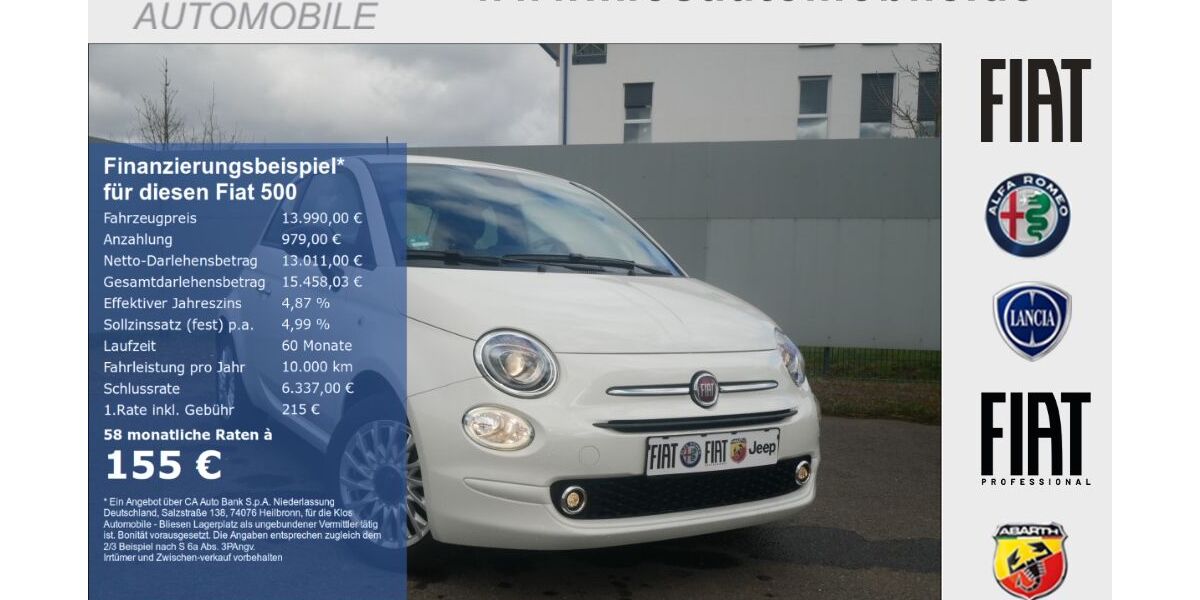 Fiat 500 13.576 km 13.990 &euro; Marpingen 66646